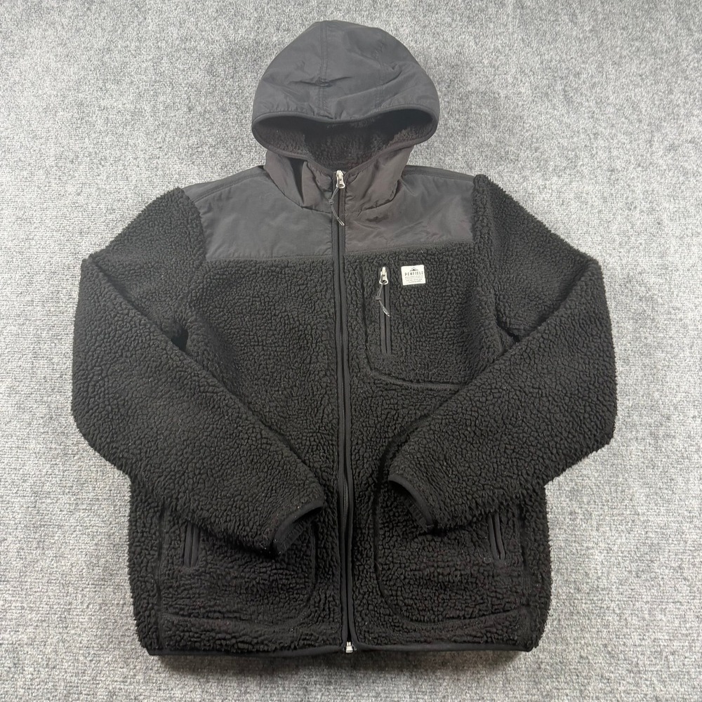 Penfield Sherpa Fleece Jacket Mens M Black Hooded Full Zip Outdoor Hiking